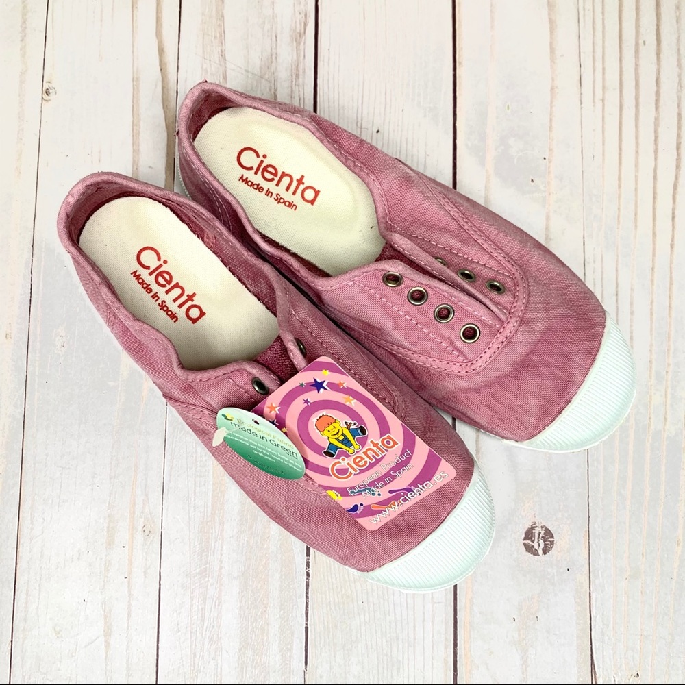 Cienta Kids Pink Canvas Slip-On Sneakers EU 34 US 3 NWT School Comfy Casual